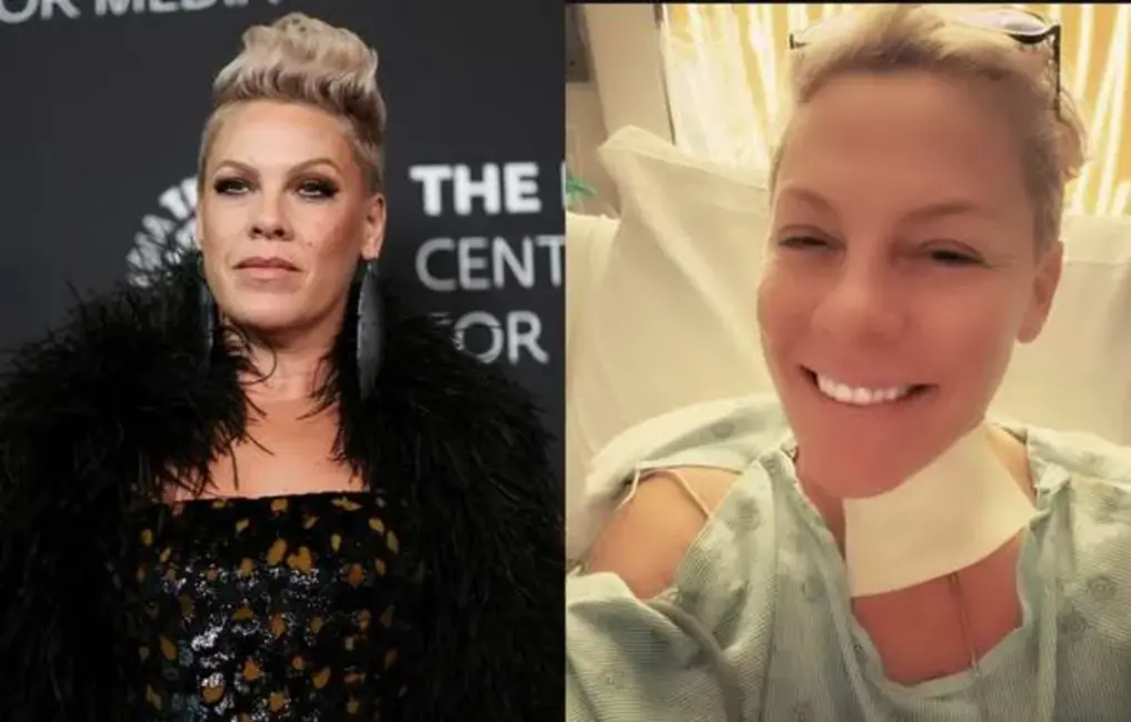 Dziedātāja Pink Jauno gadu sagaida slimnīcas gultā pēc kakla operācijas