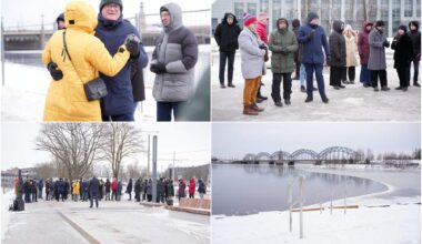 FOTO. Rīgas kungi gozējas un uzdanco Mūkusalas ielas promenādes atklāšanā, un aicina pilsētniekus izgudrot tai nosaukumu