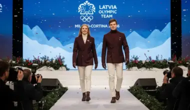 Latvijas olimpieši Milānas-Kortīnas spēlēs demonstrē elegantus tērpus ar latvisku piesitienu