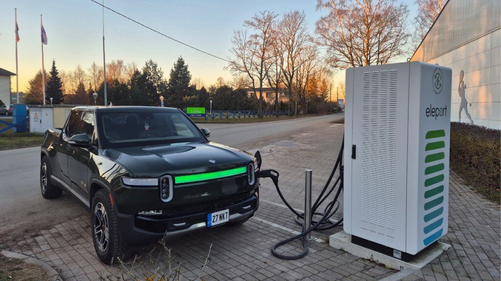 Rivian R1T at Eleport charging stations