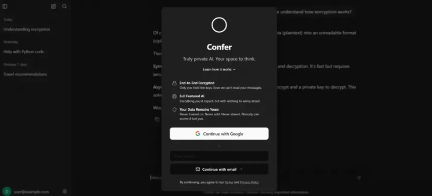 Signal veidotāji laiž klajā “drošu” MI čatbotu Confer ar šifrēšanu