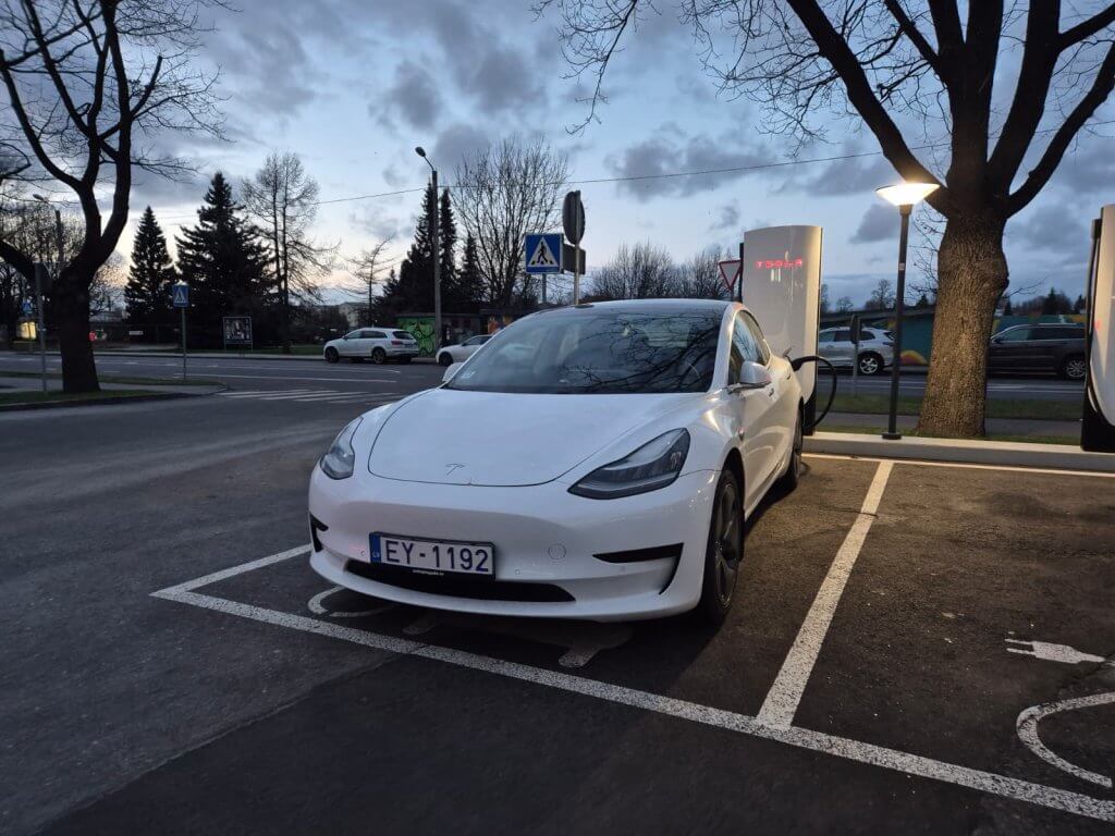 Tesla Model 3 at Supercharger in Parnu, Estonia