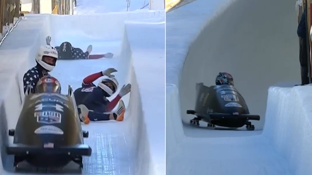 Vienatnē kamanās un bez bremzēm – ASV bobslejists izdzīvo baisu braucienu