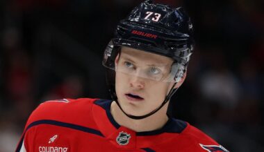 Ēriks Mateiko pārbaudes spēlē Va&scaron;ingtonas "Capitals" sastāvā 2025. gada oktobrī