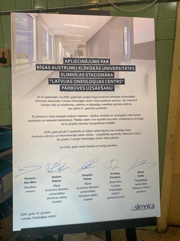 Paraksta apliecinājumu par Latvijas Onkoloģijas centra pārbūves uzsākšanu