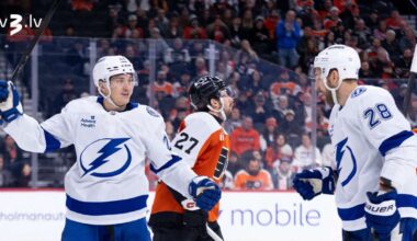 Girgensons asistē Holmberga golā, Ābols izkaujas ar Polu, “Lightning” vēlreiz uzvar “Flyers”