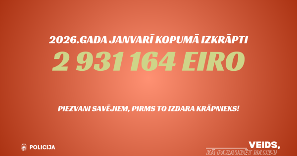 Krāpnieki janvārī atgriezušies pilnā sparā – no iedzīvotājiem izkrāpti teju trīs miljoni eiro