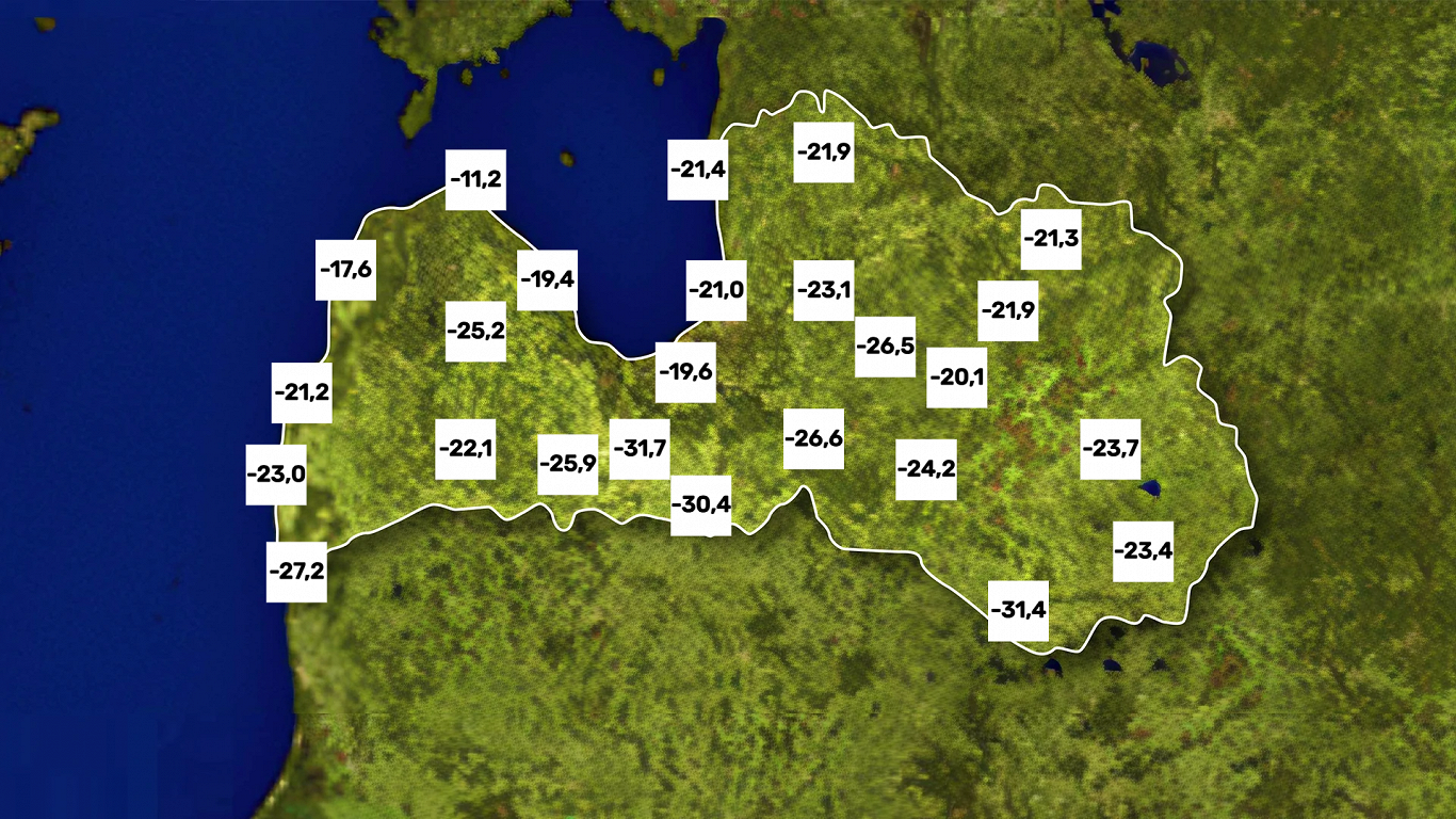 Minimālā gaisa temperatūra 2. februārī līdz plkst. 5