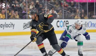 Bļugers divreiz rezultatīvs otro spēli pēc kārtas, “Canucks” izbraukumā zaudē “Golden Knights”