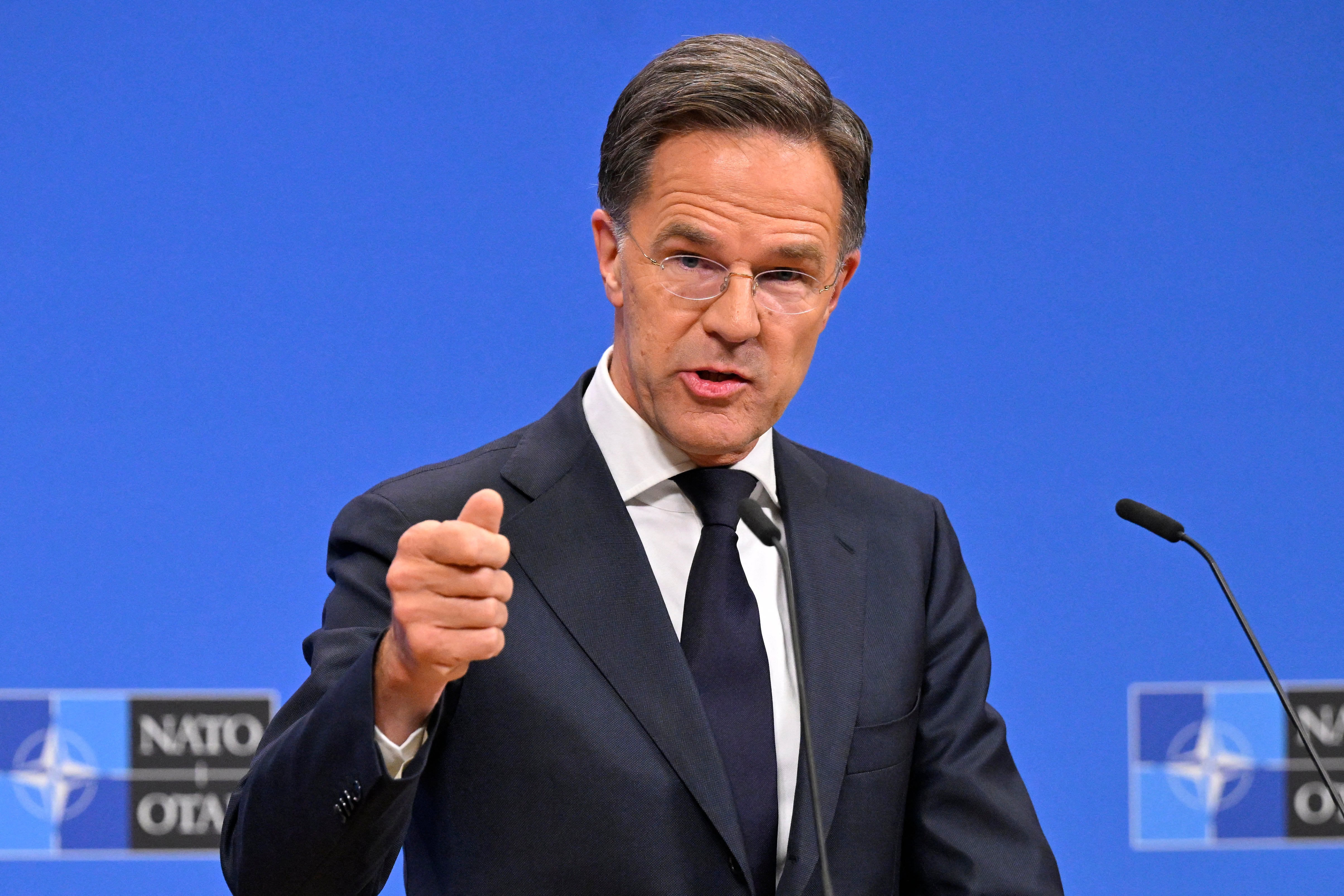 NATO Secretary General Mark Rutte holds a press conference on the sidelines of a NATO Defence Ministers meeting at the NATO headquarters, in Brussels, on June 18, 2026. (Photo by JOHN THYS / AFP via Getty Images)