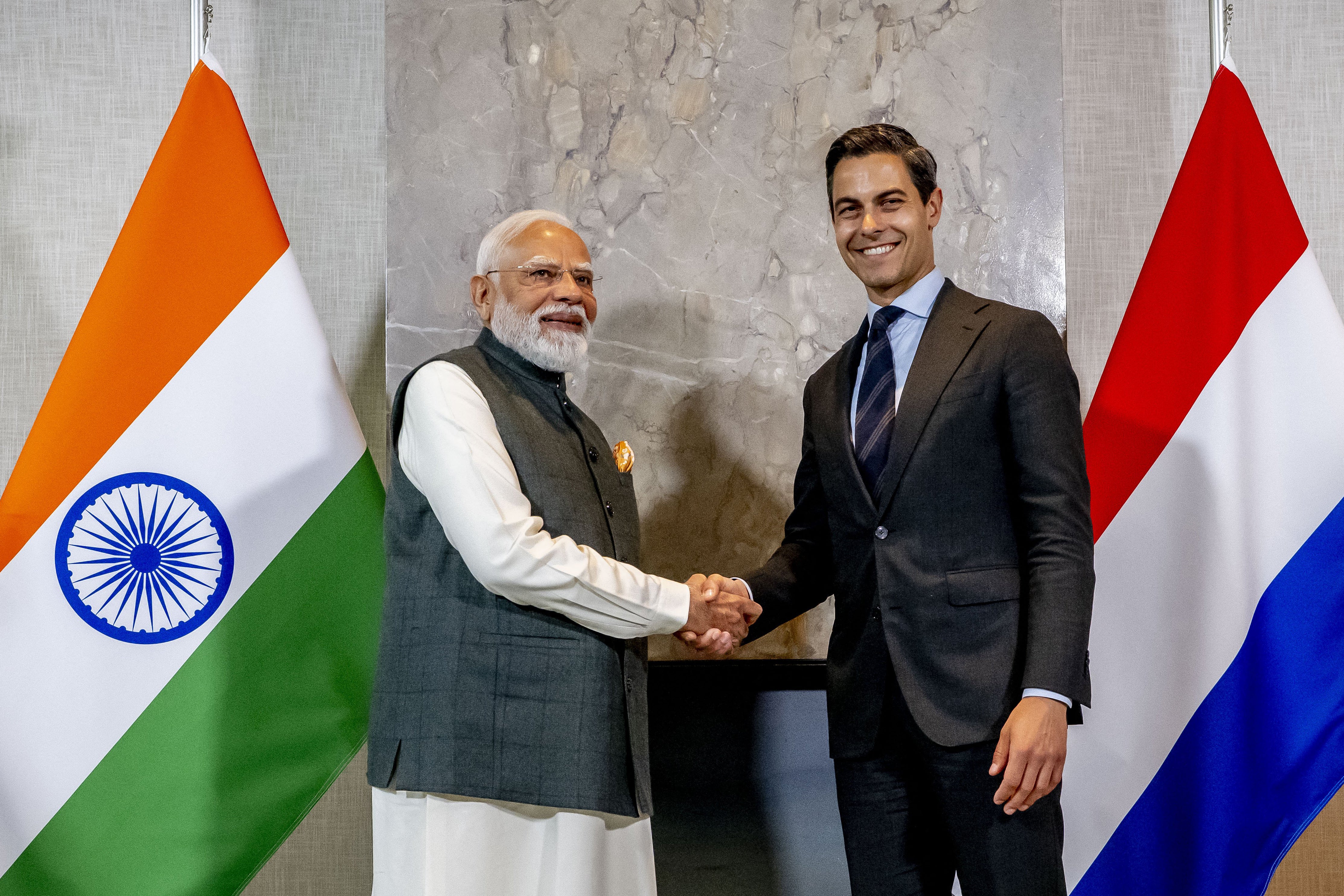 Narendra Modi with Rob Jetten ahead of their meeting in The Hague