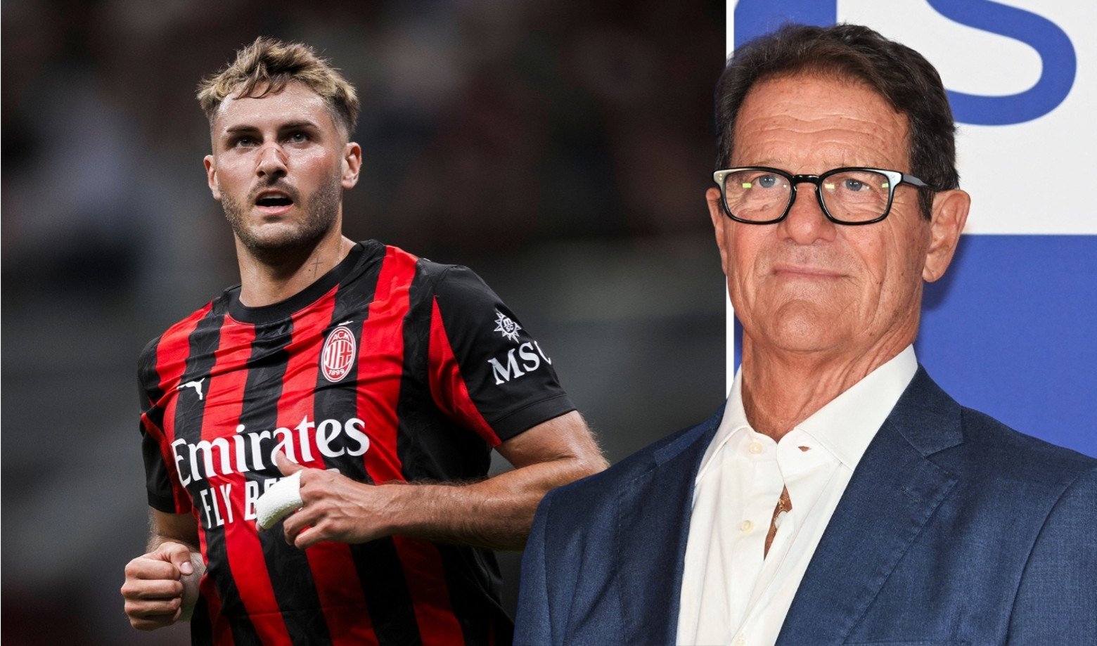 Fabio Capello met op de achtergrond AC Milan-spits Santiago Giménez