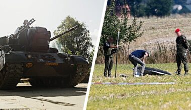 Nederlandse luchtverdediging (links) en een neergeschoten drone in Polen (rechts)
