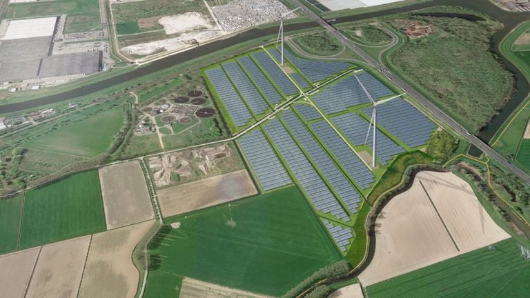 Een impressie van het energiepark in de Oranjepolder (foto: Smartland)