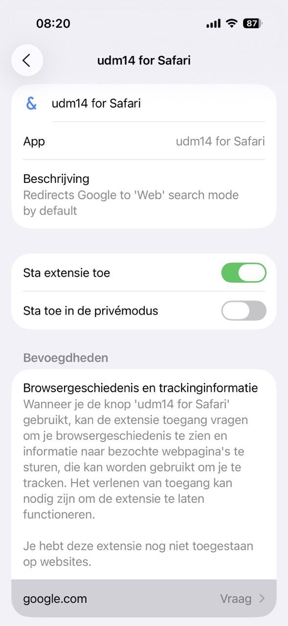 Instructiefoto: Extensie toestaan