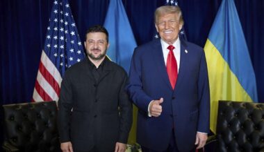 President Volodymyr Zelensky (Oekraïne) en president Donald Trump (VS) tijdens hun ontmoeting bij de VN