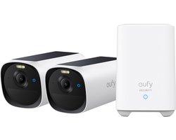 eufy Security eufyCam E40 2-Cam Set (HomeBase 2), draadloze outdoor beveiligingscamera met zonne-energie, 2K-resolutie met ingebouwd zonnepaneel, MaxColor nachtzicht, uitbreidbare lokale opslag, geen maandelijkse kosten Image