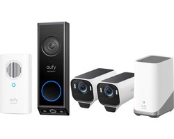 eufy Security eufyCam S3 Pro MaxColor Vision 4K 2-Cam Set inclusief Homebase 3 + E340 2K Draadloze Video Deurbel Inclusief Chime - Bundelvoordeel Image