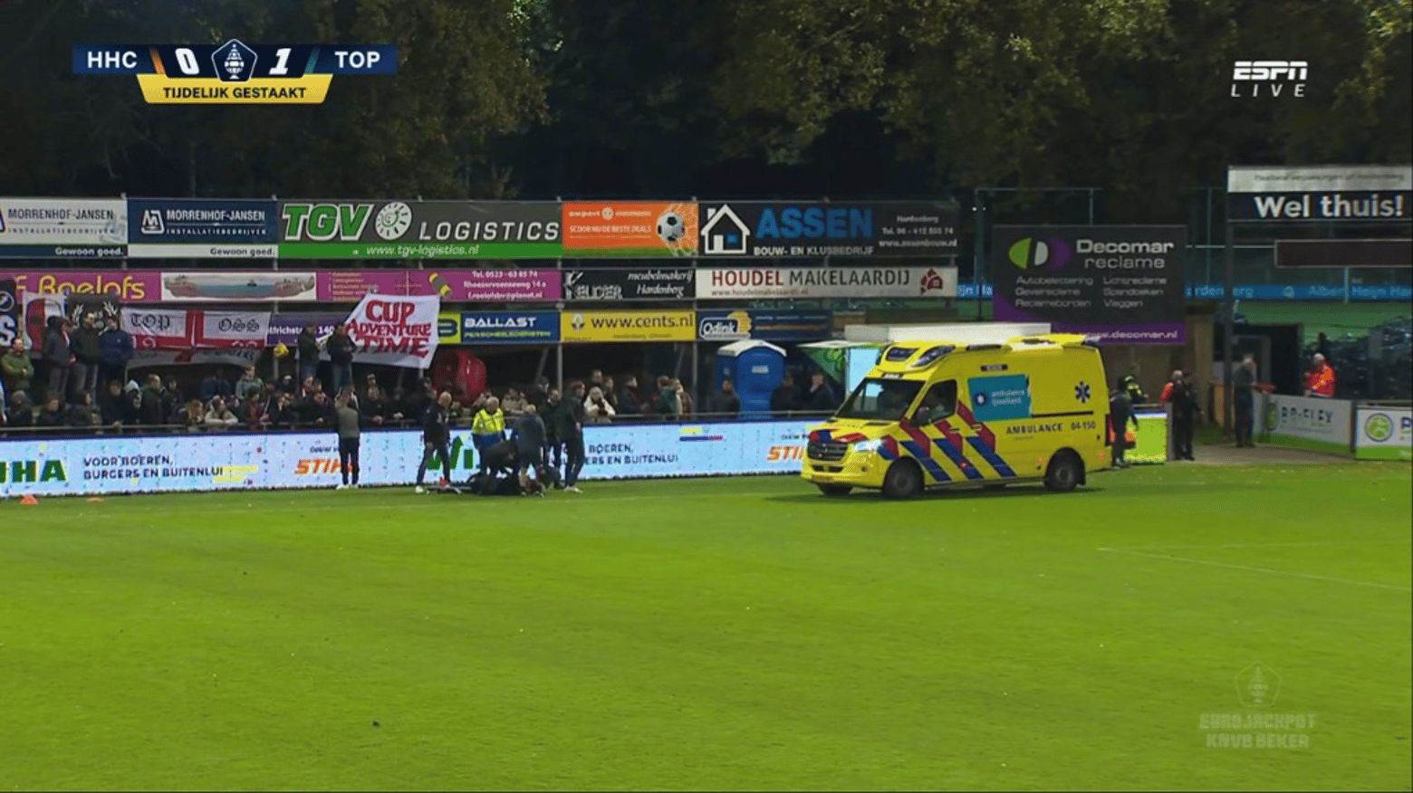 Langdurige staking bij HHC - Top Oss door horrorblessure: ambulance moet eraan te pas komen