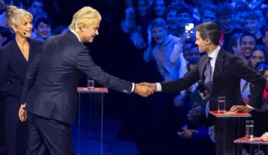 Geert Wilders (PVV) en Rob Jetten (D66) tijdens het EenVandaag Verkiezingsdebat