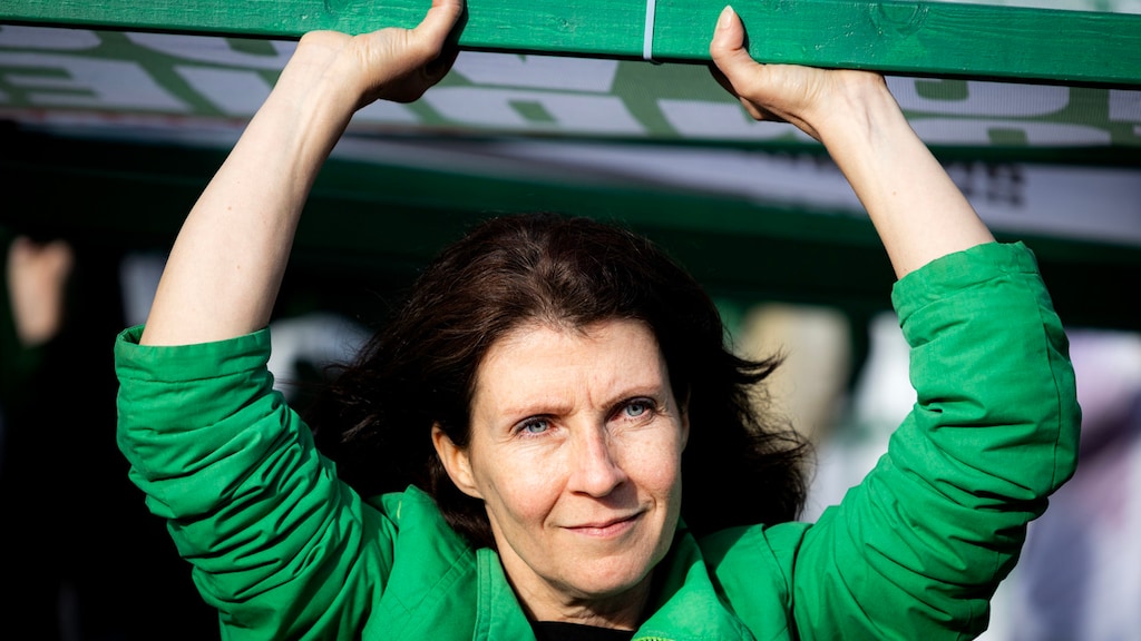 PvdD-leider Esther Ouwehand bij een demonstratie tegen Tata Steel.