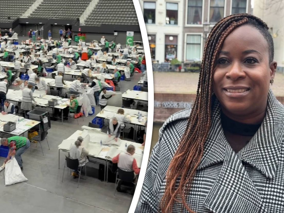 Het tellen van de stemmen en de Schiedamse wethouder Biekman.