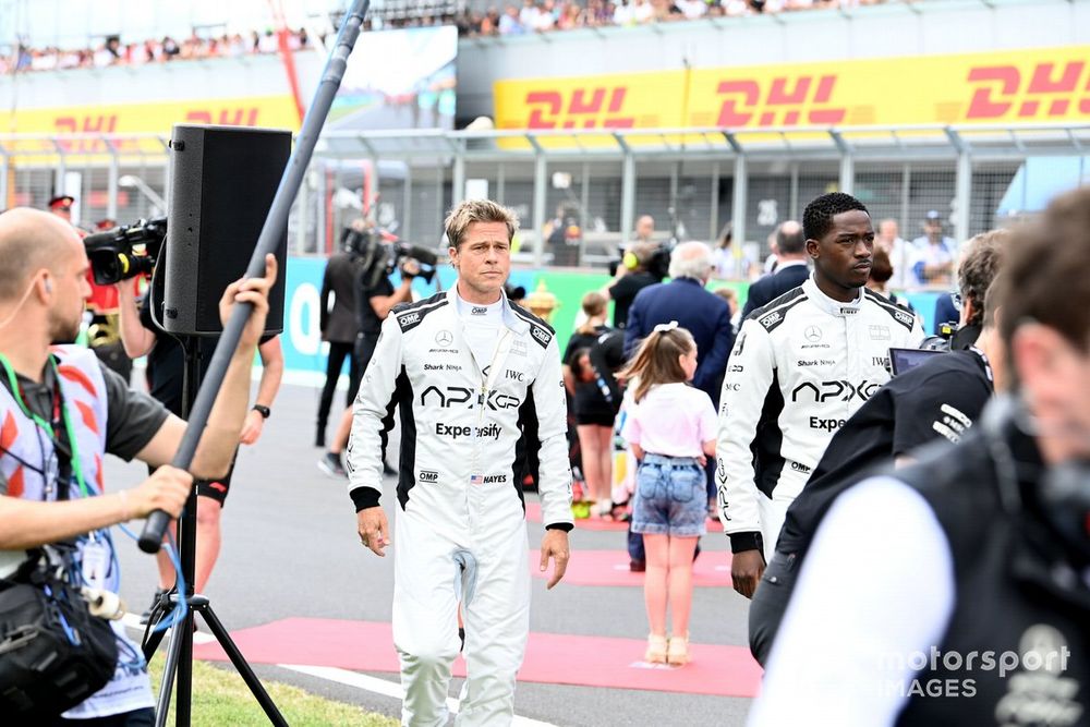 Brad Pitt and Damson Idris on the set of the F1 movie.