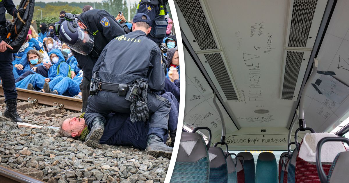Gevolgen van spoorblokkade: gewonde activisten en agenten, stadsbussen vernield, ProRail doet aangifte - Rijnmond