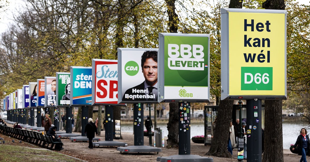 De verkiezingsposters van verschillende politieke partijen op een rij