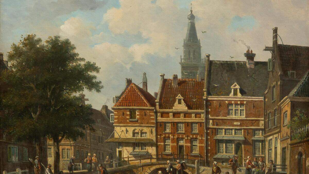 ’Zicht op het Zuiderspui in Enkhuizen met de Sint-Pancraskerk’ door Adrianus Everse.