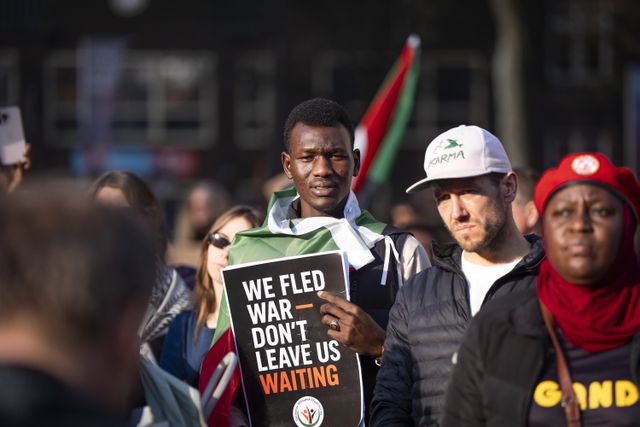 Demonstratie op het Domplein in Utrecht. 