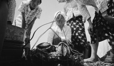 In de foto’s van de Japanse ama, de ‘vrouwen van de zee’, zwieren en zweven de duiksters naar de zeebodem