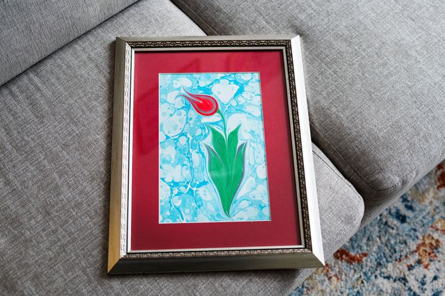 Dit Ebru-kunstwerk, het favoriete schilderij van Mehmet, „symboliseert het Turkse marmer”.