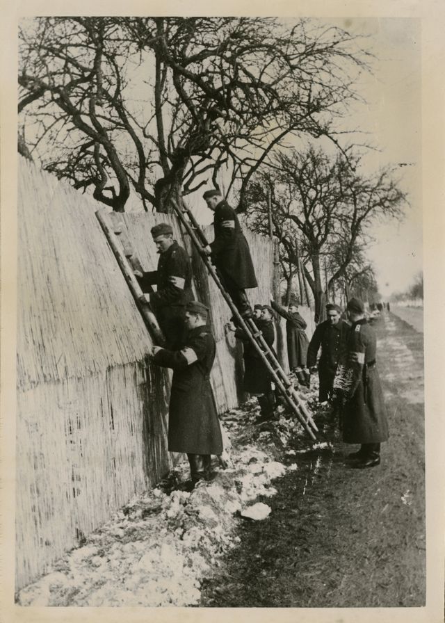 De camouflage van de Westwall met rietplakken in maart 1940.