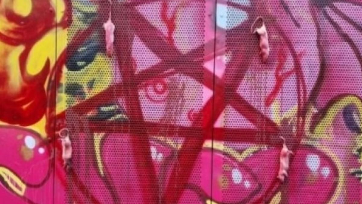 Dierenpolitie doet lugubere vondst: vijf dode ratten opgehangen bij muurschildering