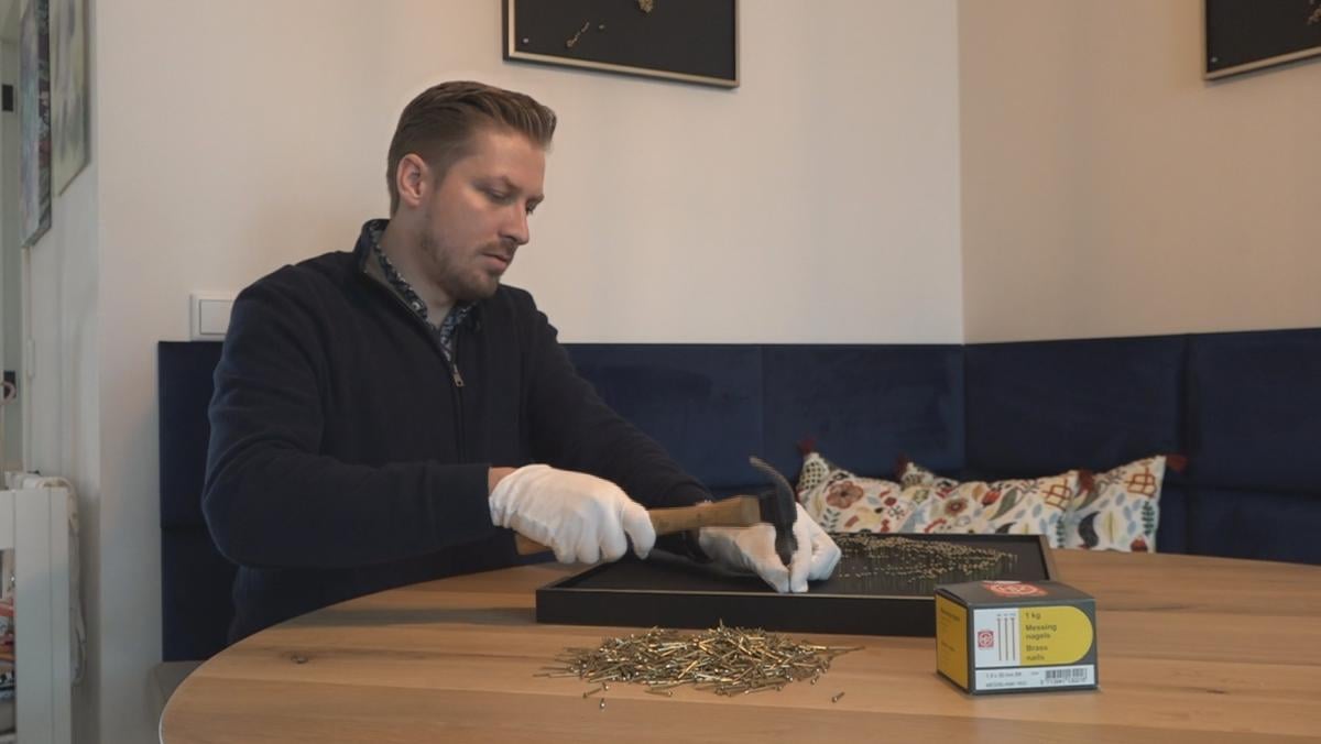 Tijs maakt bijzondere kunst met spijkers: "In Frank Sinatra gaan er 2.250"