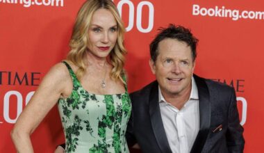 epa11301563 Actor and activist Michael J. Fox (R) and spouse Tracy Pollan (L) attend the Time 100 Gala, held annually to celebrate the release of the magazine's ’100 Most Influential People in the World’ issue, at Frederick P. Rose Hall at the Lincoln Center in New York, New York, USA, 25 April 2024.  EPA/SARAH YENESEL