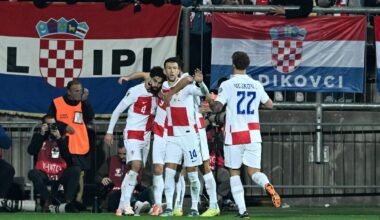Ivan Perisic juicht met Kroatië om een van de treffers.