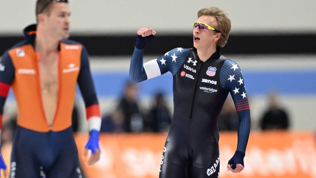 Jordan Stolz toonde zich weer de beste op de 1000 meter.