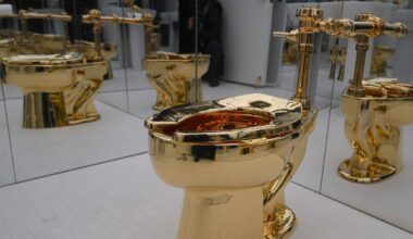 Gouden toiletpot van Maurizio Cattelan geveild voor 12,1 miljoen dollar