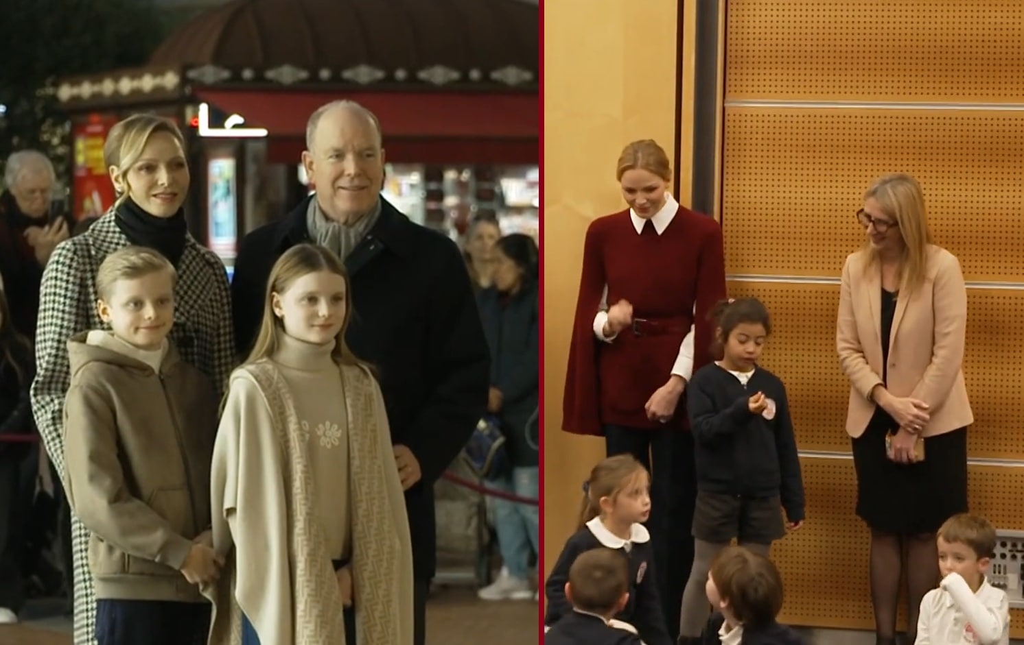 Charlène, Gabriella en Jacques bij ontsteken kerstverlichting