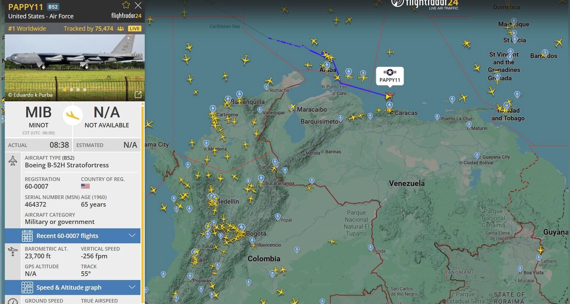 Amerikaanse B-52 en twee F/A-18’s actief boven ABC-regio en Venezolaanse kust