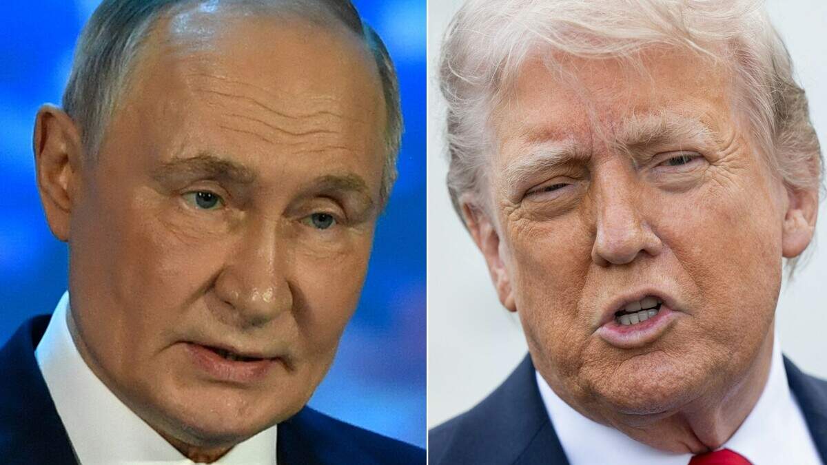 De Russische president Vladimir Poetin (l.) noemt het conceptvoorstel voor vrede in Oekraïne van zijn Amerikaanse ambtgenoot Donald Trump (r.) een mogelijke basis om tot vrede in Oekraïne te komen.