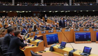 De grote vergaderzaal van het Europees Parlement in Brussel.