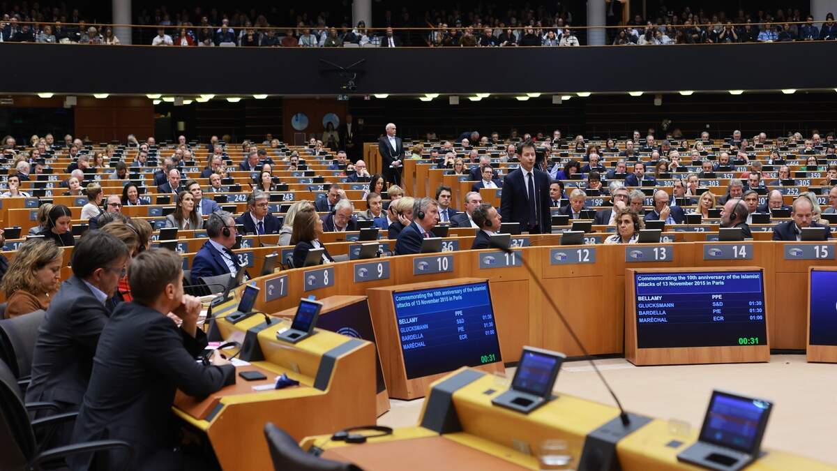 De grote vergaderzaal van het Europees Parlement in Brussel.