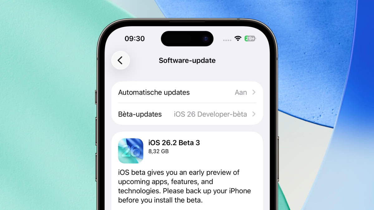 Installatiemenu iOS 26.2 bèta 3