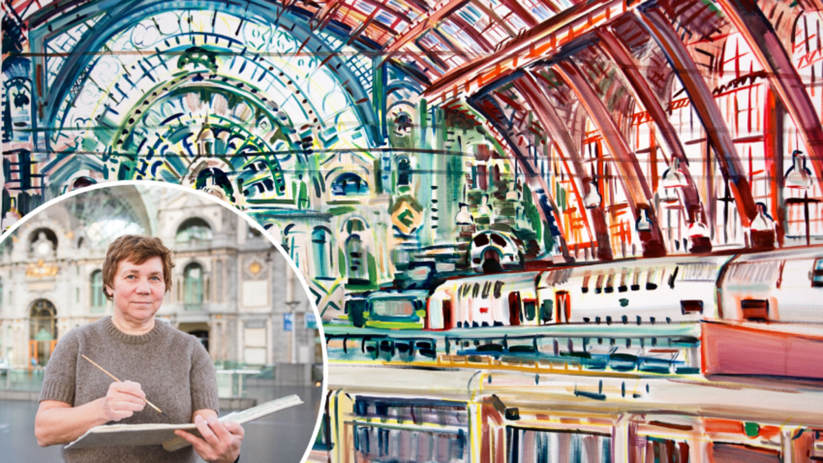 Deze kunstenares is zot van stations en schilderde Antwerpen-Centraal al talloze keren: “Spijtig dat de snoepjeswinkel is verdwenen”