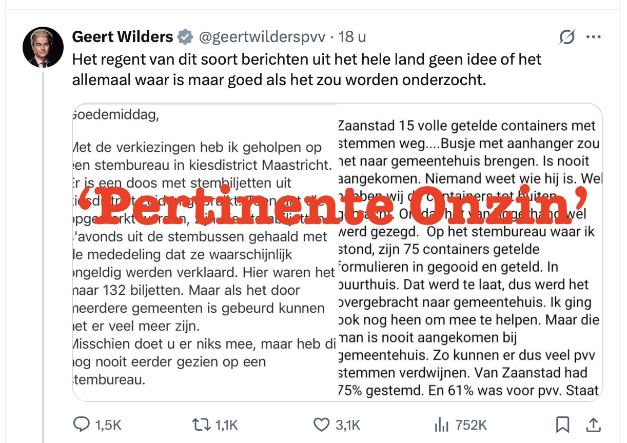 Zaanstad, Maastricht en Leiden: Wilders' aantijging over gesjoemel met stembussen is onzin