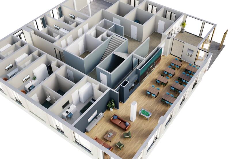 3-D-animatie van legeringsgebouw.