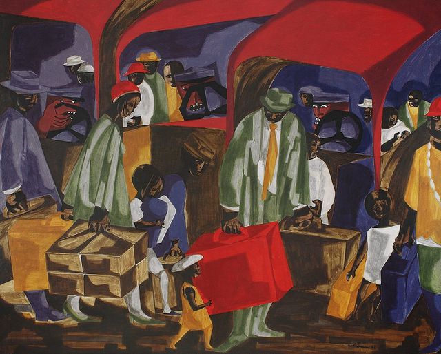 Jacob Lawrence: Northbound, (1962, eitempera op paneel, 61 x 101,6 cm).